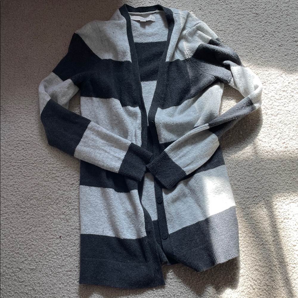 Striped Open-Front Cardigan Sweater - Black & Gray